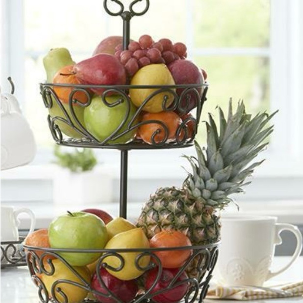 Two-Tier Bronze Metal Fruit Basket